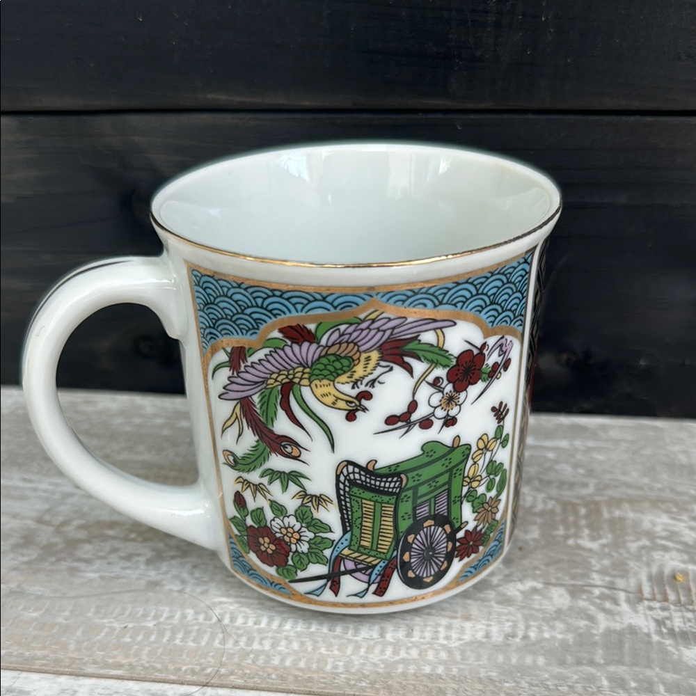 Kutani Japanese Oriented Landscape Mug‎